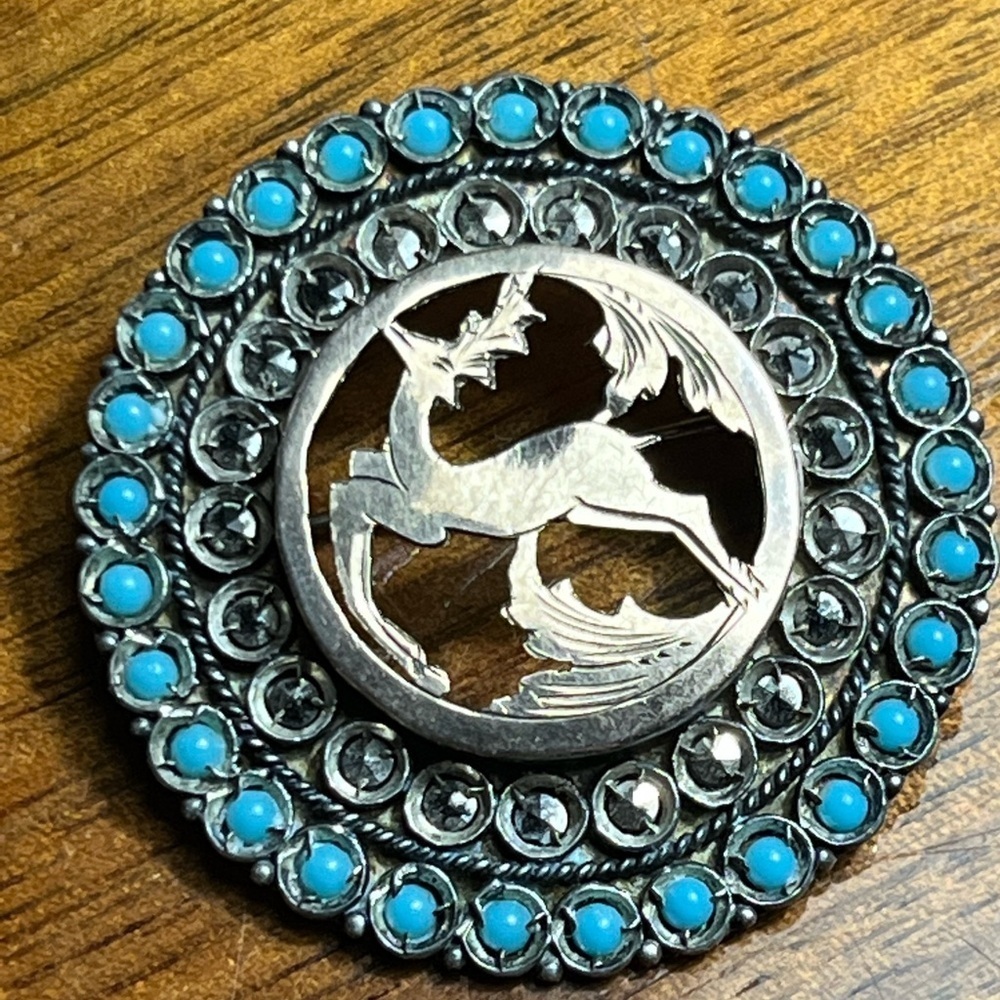 Silver and Blue Deer Brooch